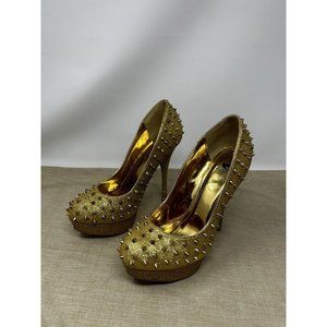 Shiekh Glittered Gold Studded Platform High Heels Size 7.5